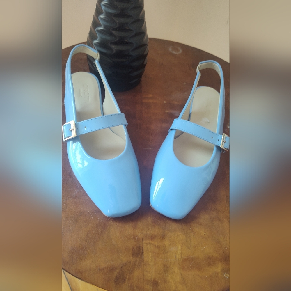 Girotti Square Toed Flat Mary Jane Shoes In Pale Blue